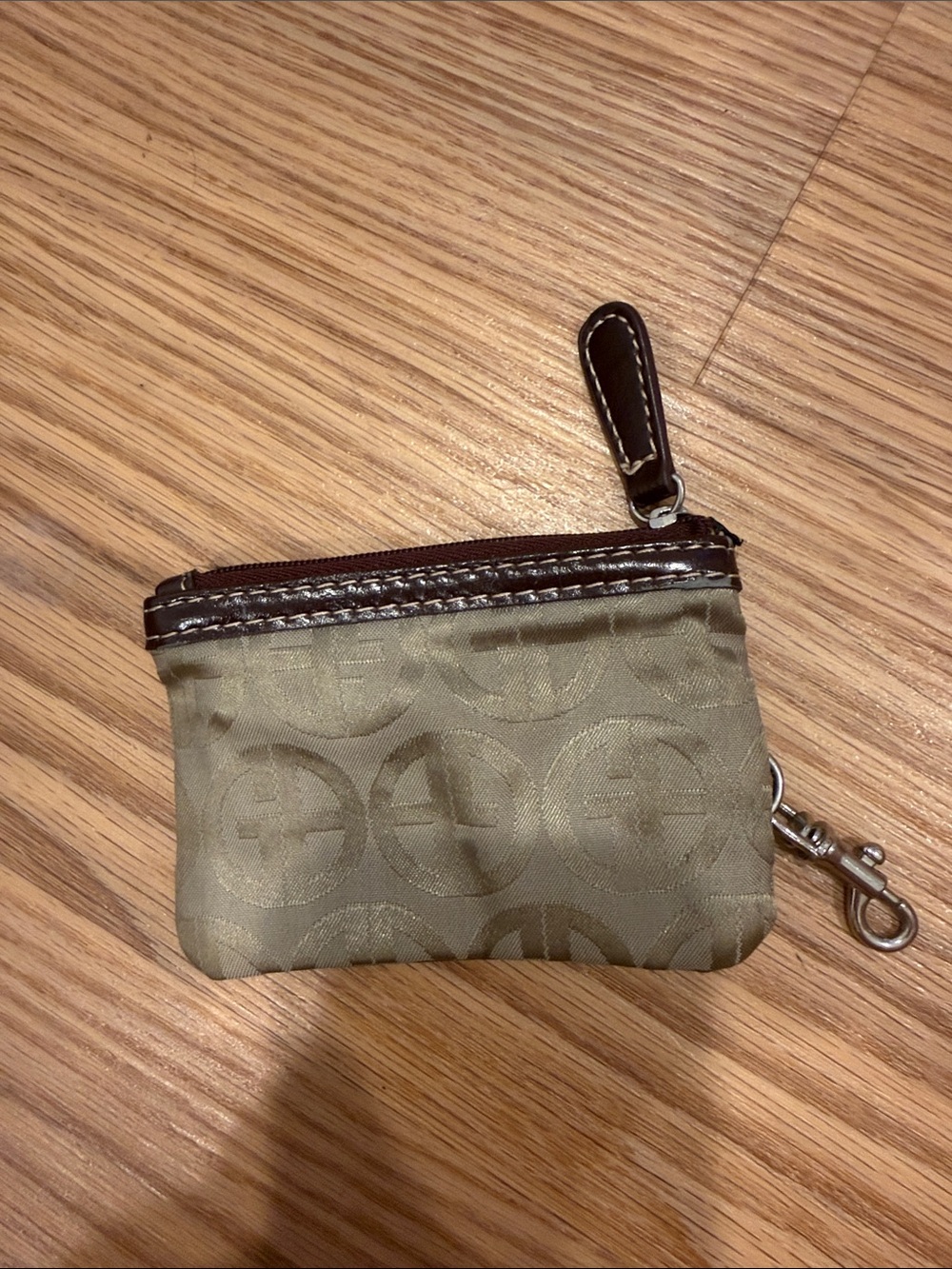 Giani Bernini Beige Logo Jacquard Zip Pouch with Brown Trim